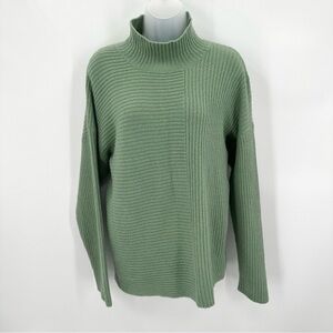 August 1 Eight Sweater Women’s M Green Rib Knit Mock Neck Acrylic Wool Blend Top
